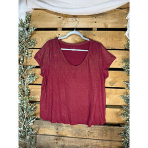 Lane Bryant Women's Burgundy Linen Blend Short Sleeve Top Size 14/16